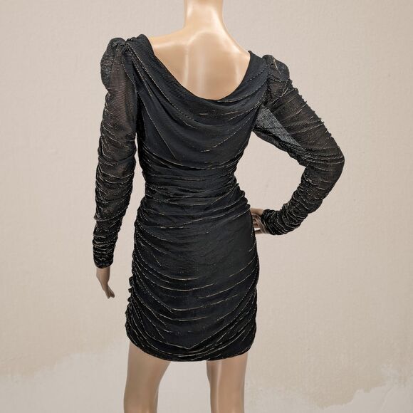 Vintage 1990s Scarlett Mini Dress Metallic Ruched Glam Whimsygoth Hollywood 5 - Picture 2 of 11